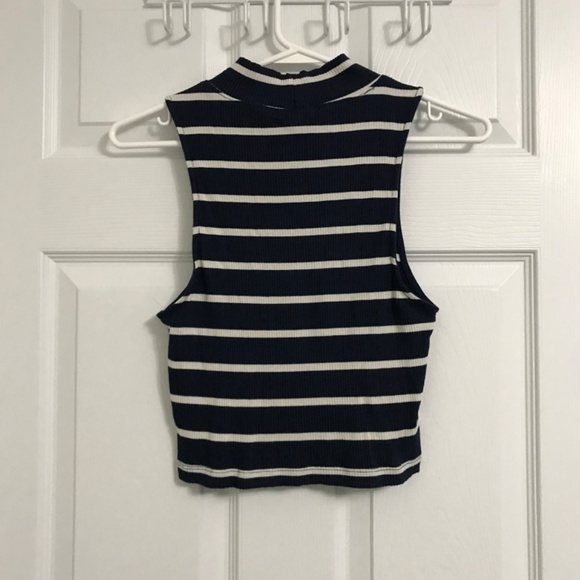 Y2K Aeropostale Muscle Tank L Navy Blue White Stripes Sleeveless - Picture 2 of 4